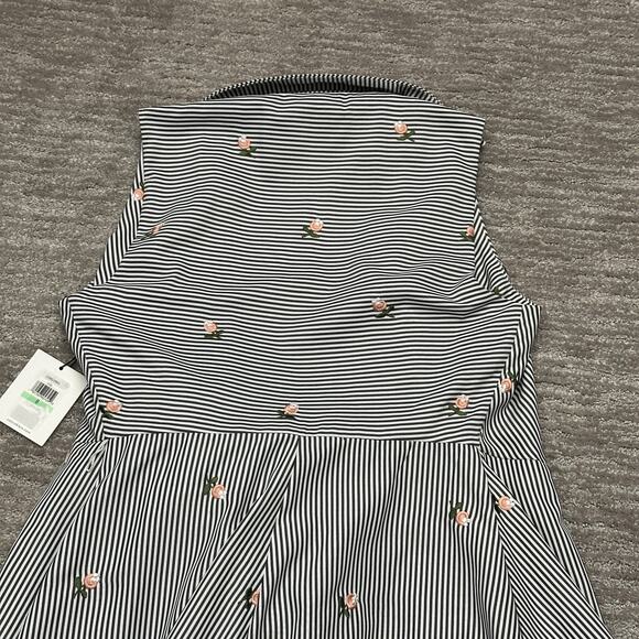 Calvin Klein Dress Womens 8 Striped Floral Embroidered Wrap Asymmetrical - Picture 7 of 13